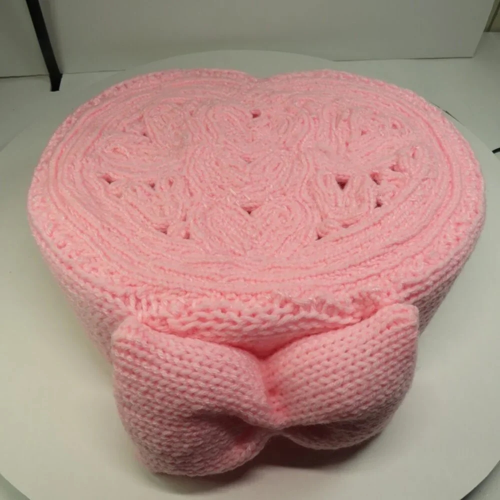 Handmade Pink Heart Crochet Basket with Bow- Valentine's - Baby Shower Girl